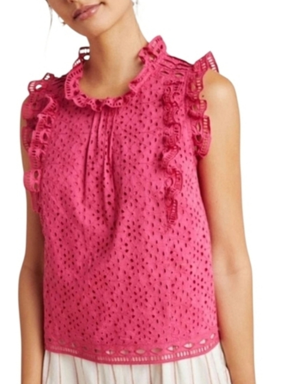 NWT Anthropologie × Maeve Tilly Eyelet Blouse Pink Sleeveless Tank Top Cotton 8